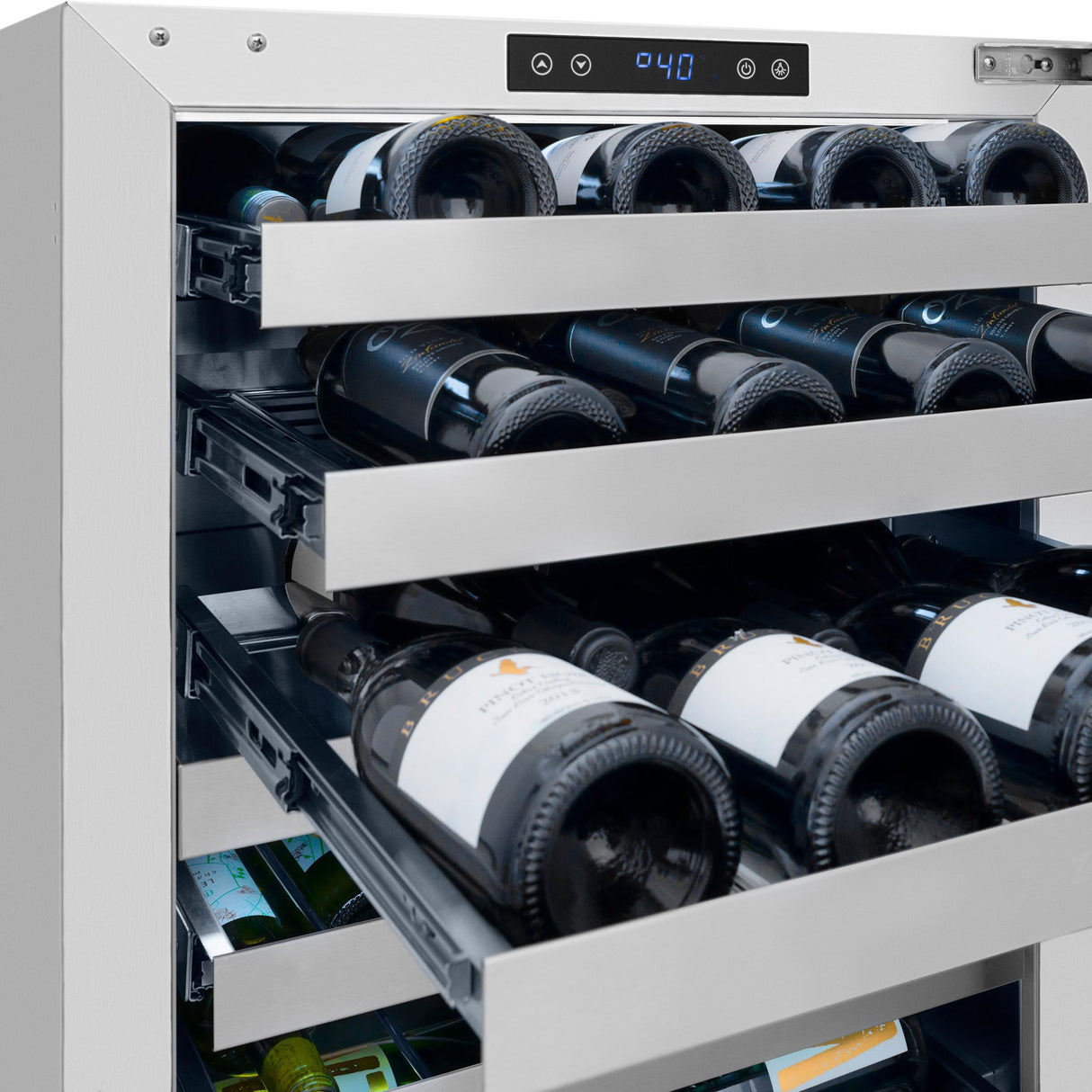 ZLINE Autograph Edition 24 in. Touchstone Dual Zone 44 Bottle Wine Cooler With DuraSnow' Stainless Steel Glass Door And Champagne Bronze Handle (RWDOZ-SN-24-CB)