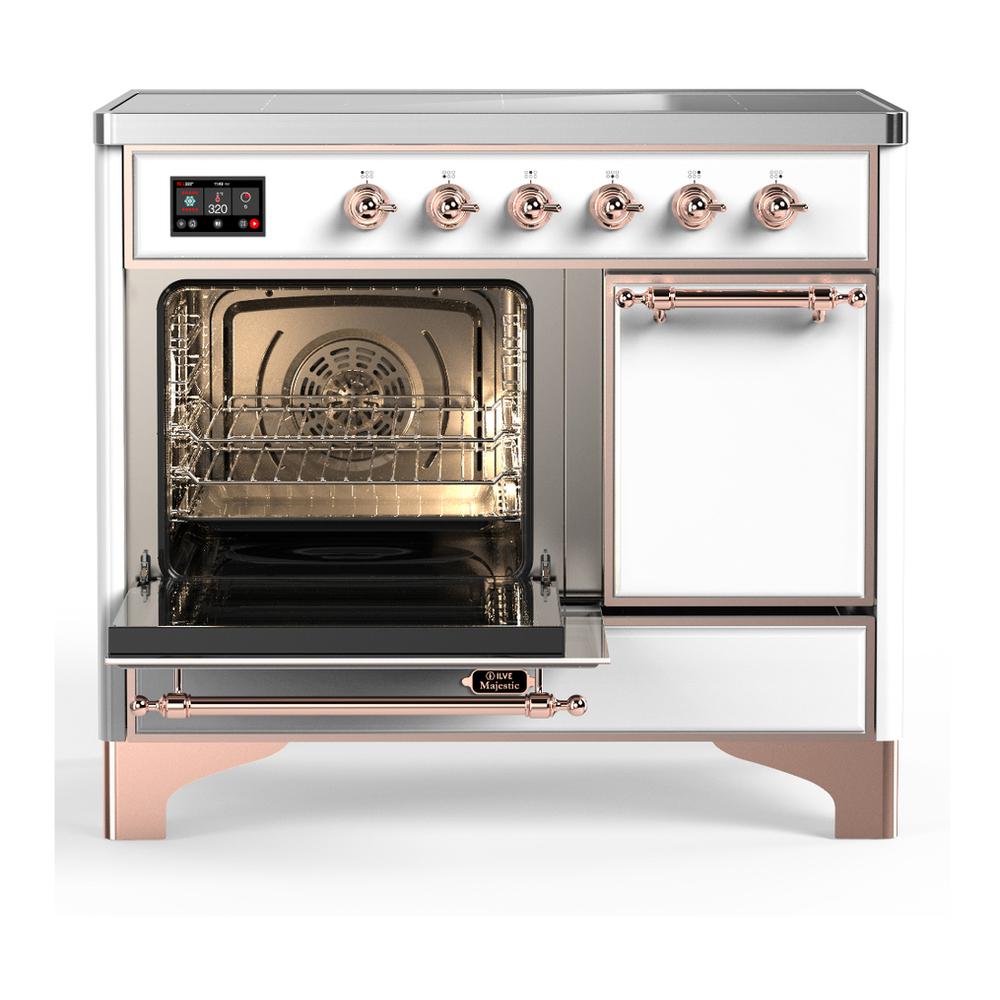 ILVE UMDIB40QNR3WHP Majestic III 40 inch Induction Range with 6 Elements, 3.82 cu. ft. Total Oven Capacity (Solid Door, White, Copper)