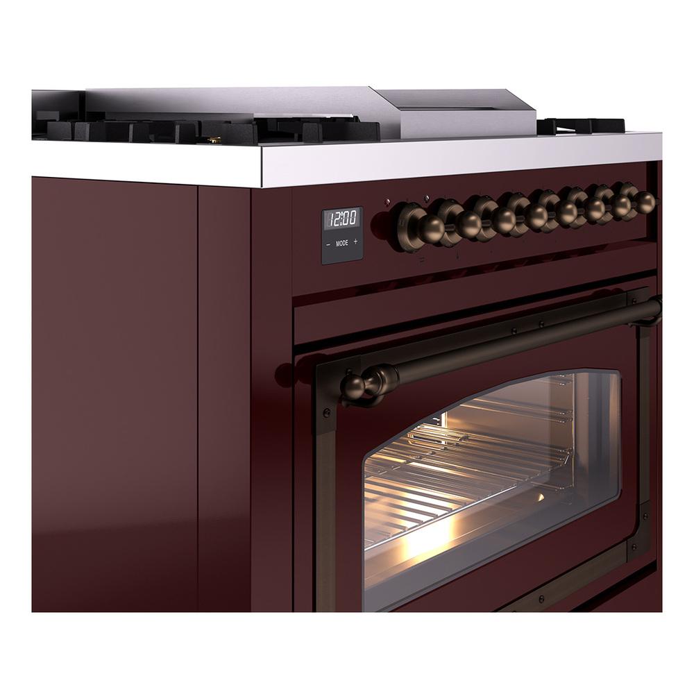 ILVE UN36FNMPBUB Nostalgie II Noblesse 36 inch Dual Fuel Range (Natural Gas, Triple Glass Door, Burgundy, Burnished)
