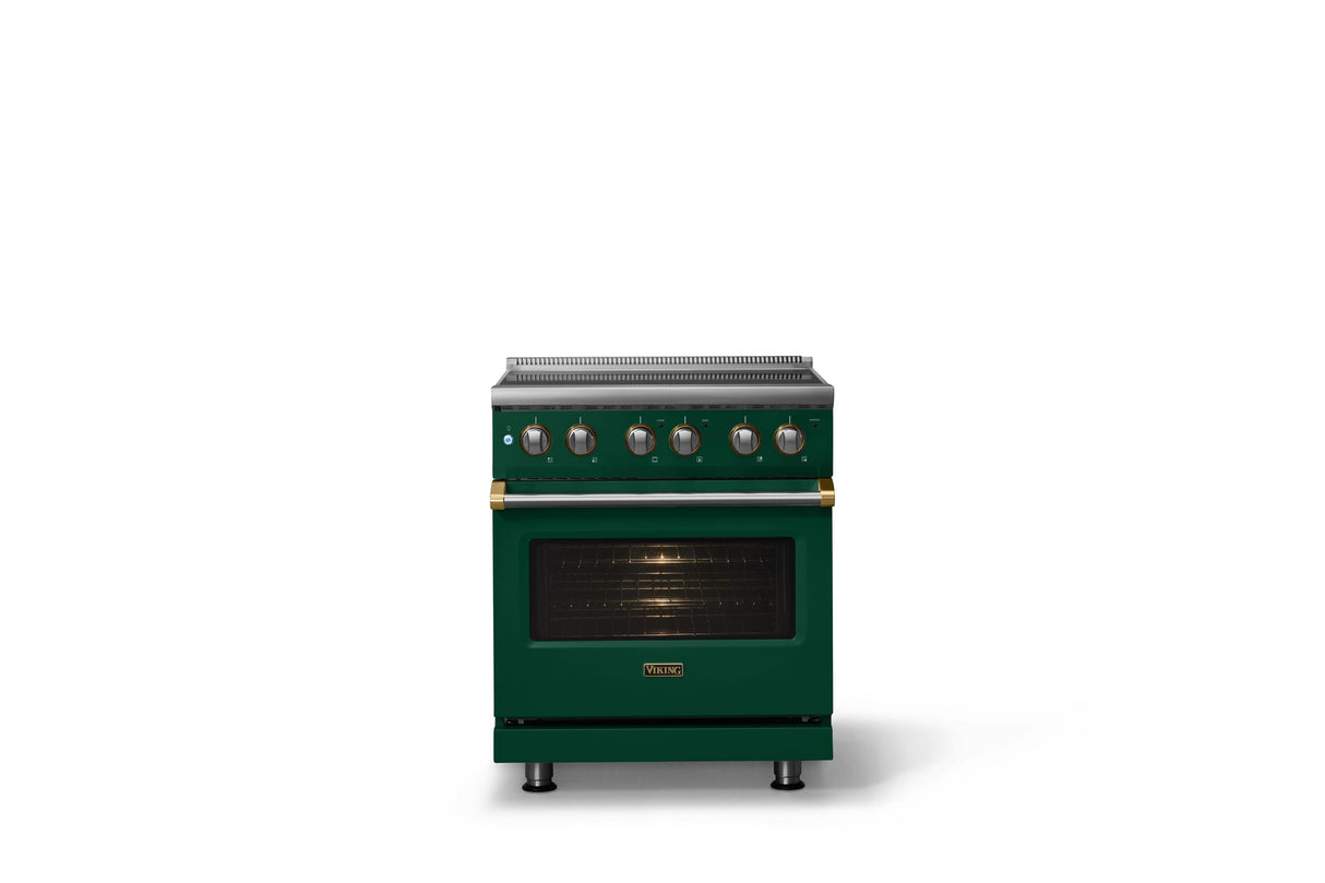 30"W. Electric Range (Finish: Ivy, Trim: Brushed Brass)