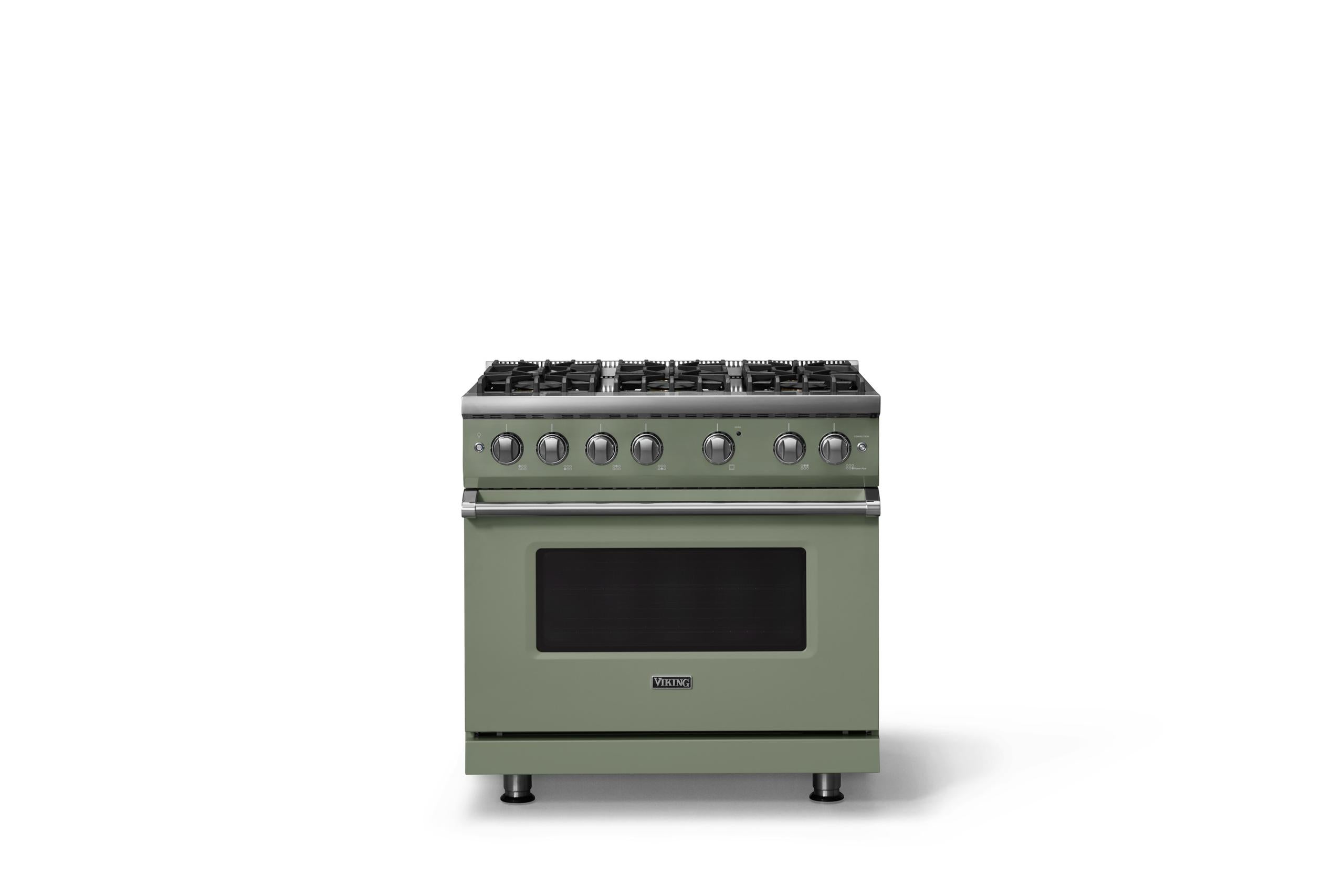 36"W. Sealed Burner Gas Range (Burner: 6b, Finish: Eucalyptus, Trim: Polished Chrome, Fuel: Natural Gas)