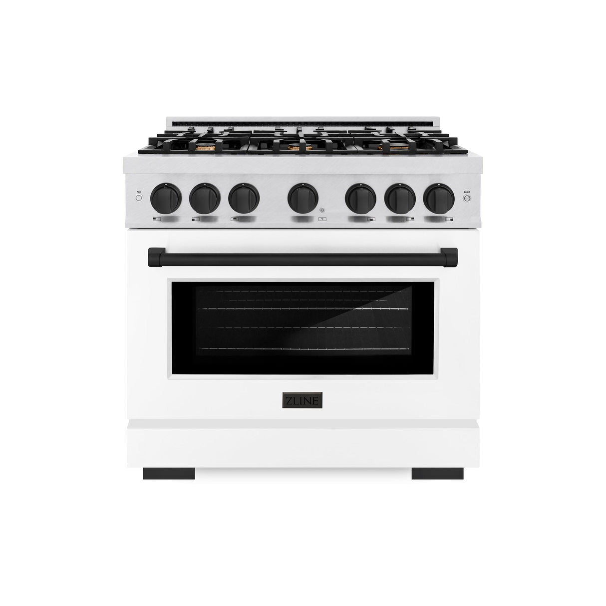 ZLINE Autograph Edition 36 in. 5.2 cu. ft. Select Gas Range with 6 Burner Cooktop and Convection Gas Oven in DuraSnow' Stainless Steel with White Matte Door and Matte Black Accents (HGRSZ-WM-36-MB)