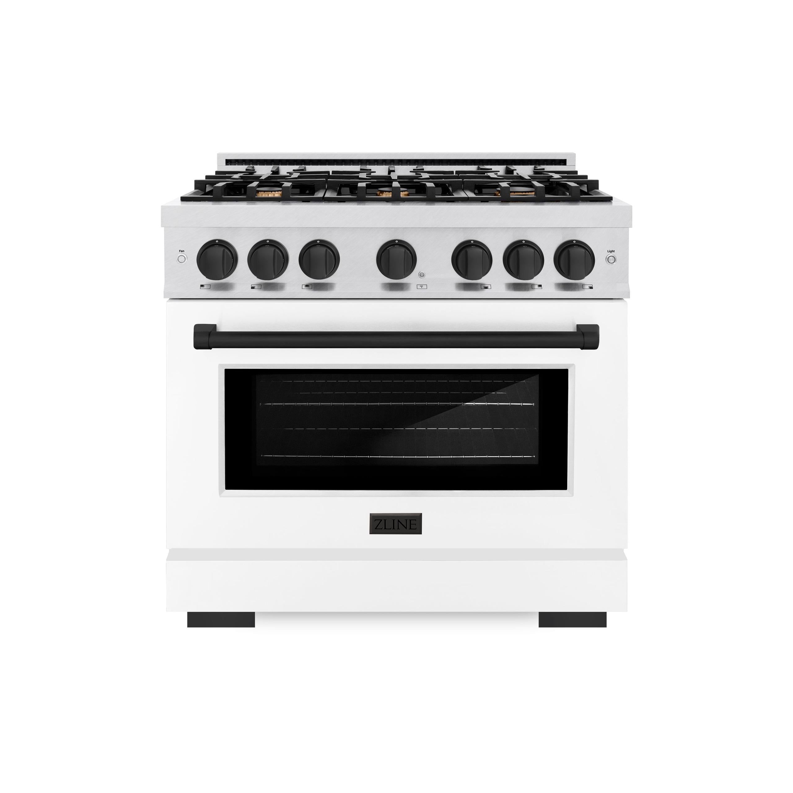ZLINE Autograph Edition 36 in. 5.2 cu. ft. Select Gas Range with 6 Burner Cooktop and Convection Gas Oven in DuraSnow' Stainless Steel with White Matte Door and Matte Black Accents (HGRSZ-WM-36-MB)