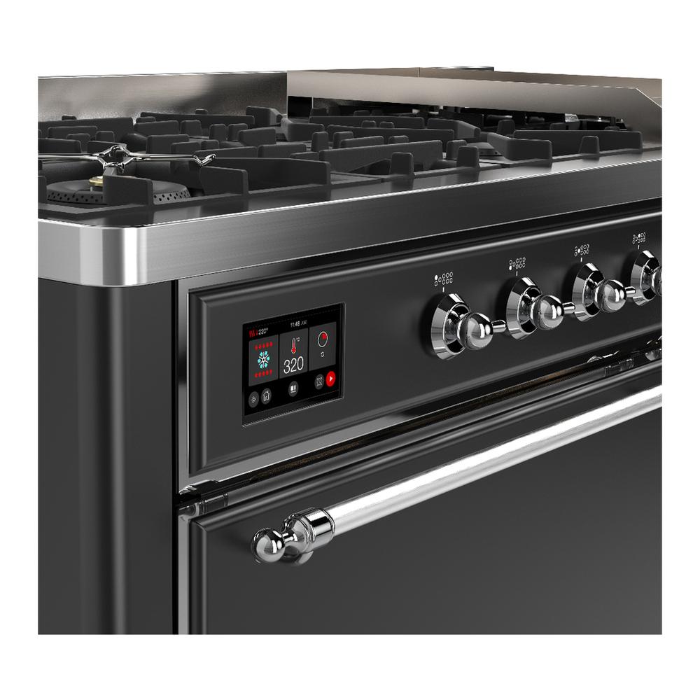 ILVE UM60FQNR3MGC Majestic III 60 inch Dual Fuel Range with 9 Burners and Griddle, Dual Function Burner up to 25,000 BTU (Natural Gas, Solid Door, Graphite Matte, Chrome)