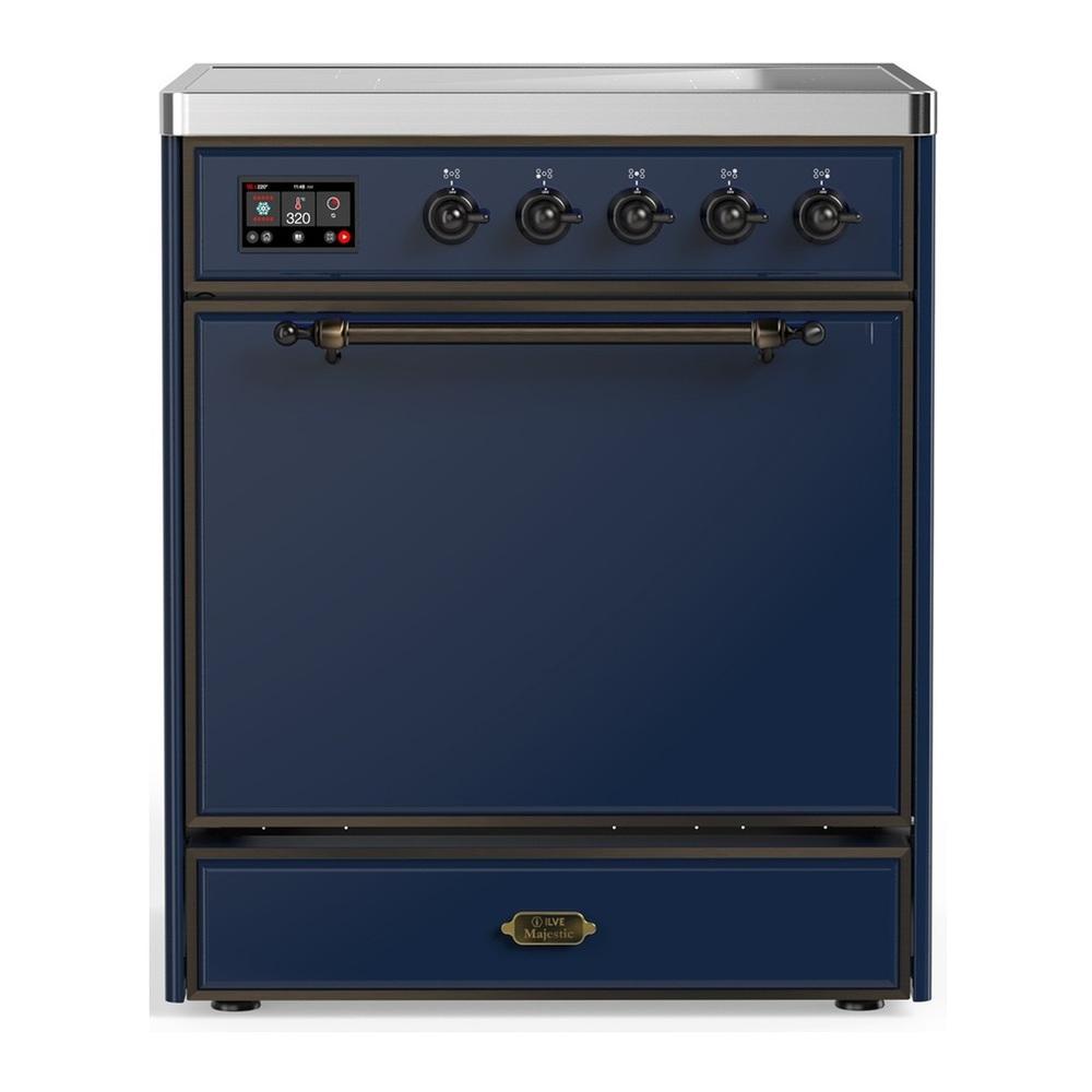 ILVE UMIB30QNR3MBB Majestic III 30 inch Induction Range with 4 Elements, 4 cu. ft. Oven Capacity (Solid Door, Midnight Blue, Burnished)