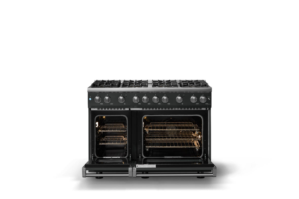 48"W. Sealed Burner Gas Range (Burner: 8b, Finish: Antique Bronze, Trim: Polished Chrome, Fuel: Natural Gas)