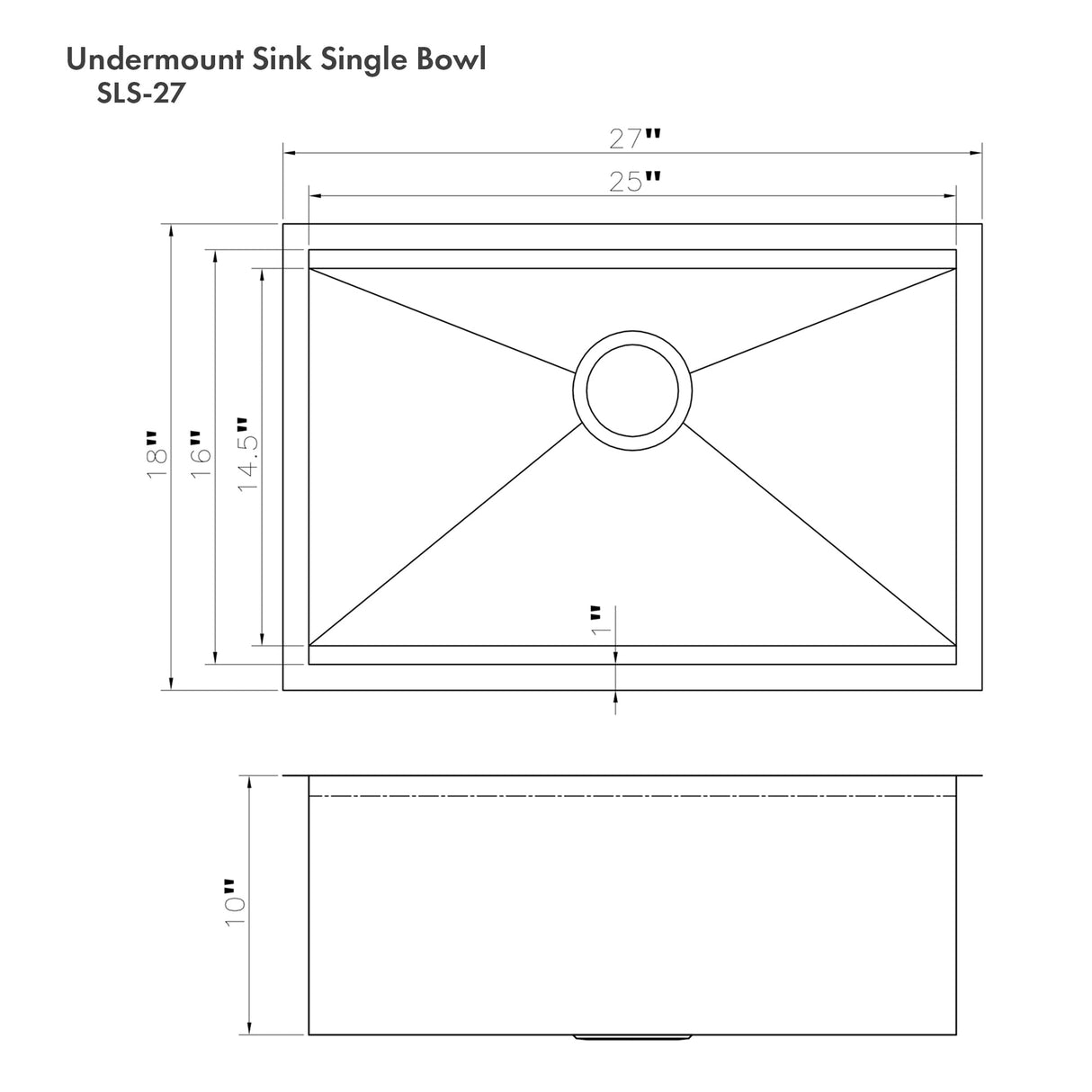 ZLINE 27 in. Garmisch Undermount Single Bowl Stainless Steel Kitchen Sink with Bottom Grid and Accessories (SLS-27)