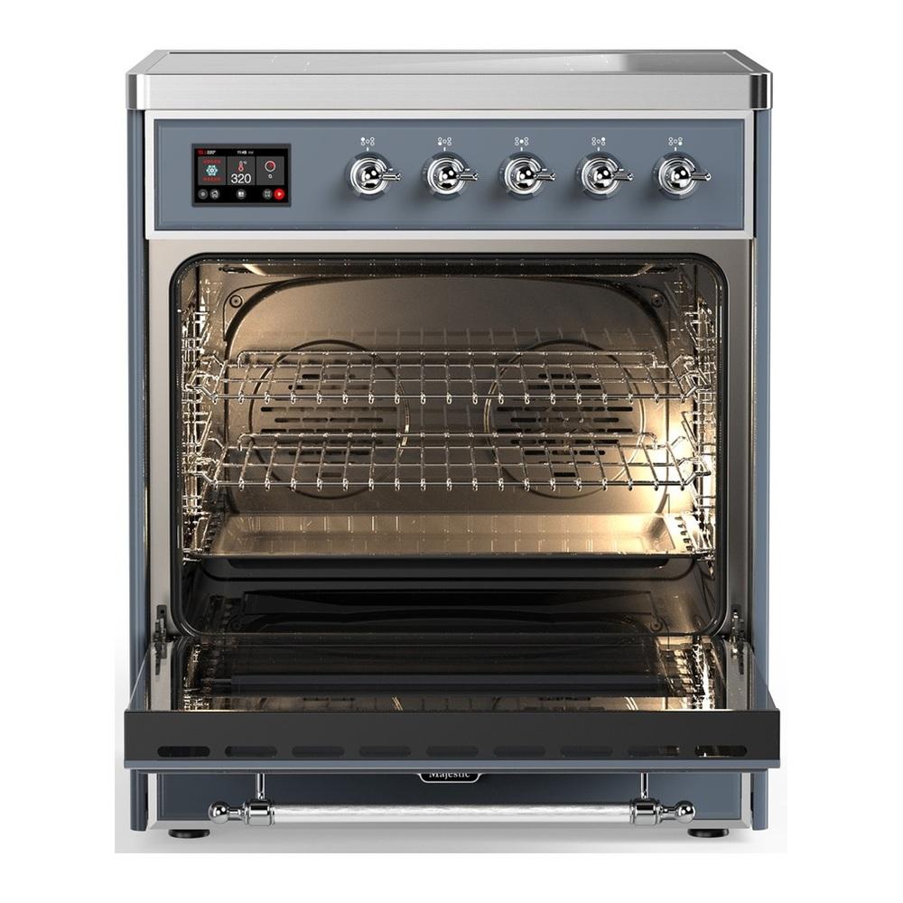 ILVE UMIB30NR3BGC Majestic III 30 inch Induction Range with 4 Elements, 4 cu. ft. Oven Capacity (Triple Glass Door, Blue Grey, Chrome)