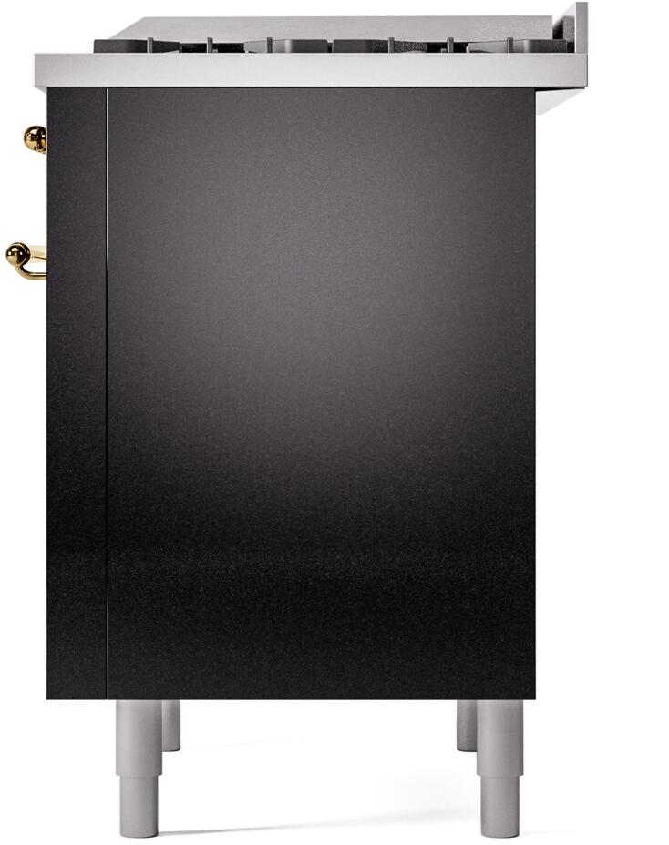 Nostalgie II 36 Inch Dual Fuel Liquid Propane Freestanding Range in Glossy Black with Brass Trim
