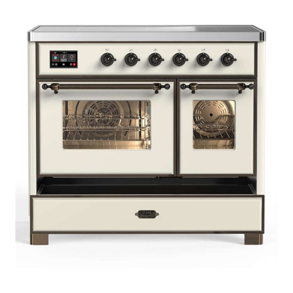 ILVE UMDIB40NR3AWB Majestic III 40 inch Induction Range with 6 Elements, 3.82 cu. ft. Total Oven Capacity (Triple Glass Door, Antique White, Burnished)