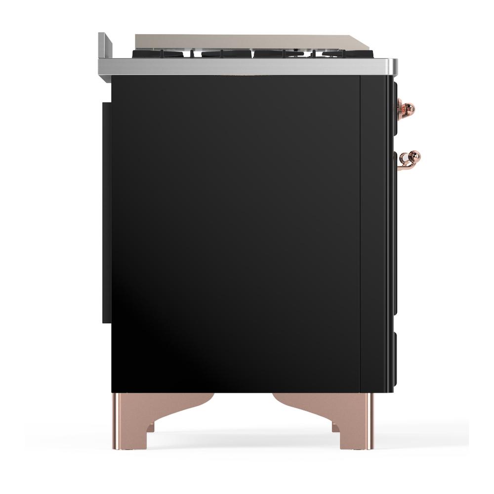 ILVE UM60FQNR3BKPLP Majestic III 60 inch Dual Fuel Range with 9 Burners and Griddle, Dual Function Burner up to 25,000 BTU (Liquid Propane, Solid Door, Glossy Black, Copper)