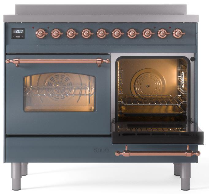 Nostalgie II 40 Inch Electric Freestanding Range in Blue Grey with Copper Trim