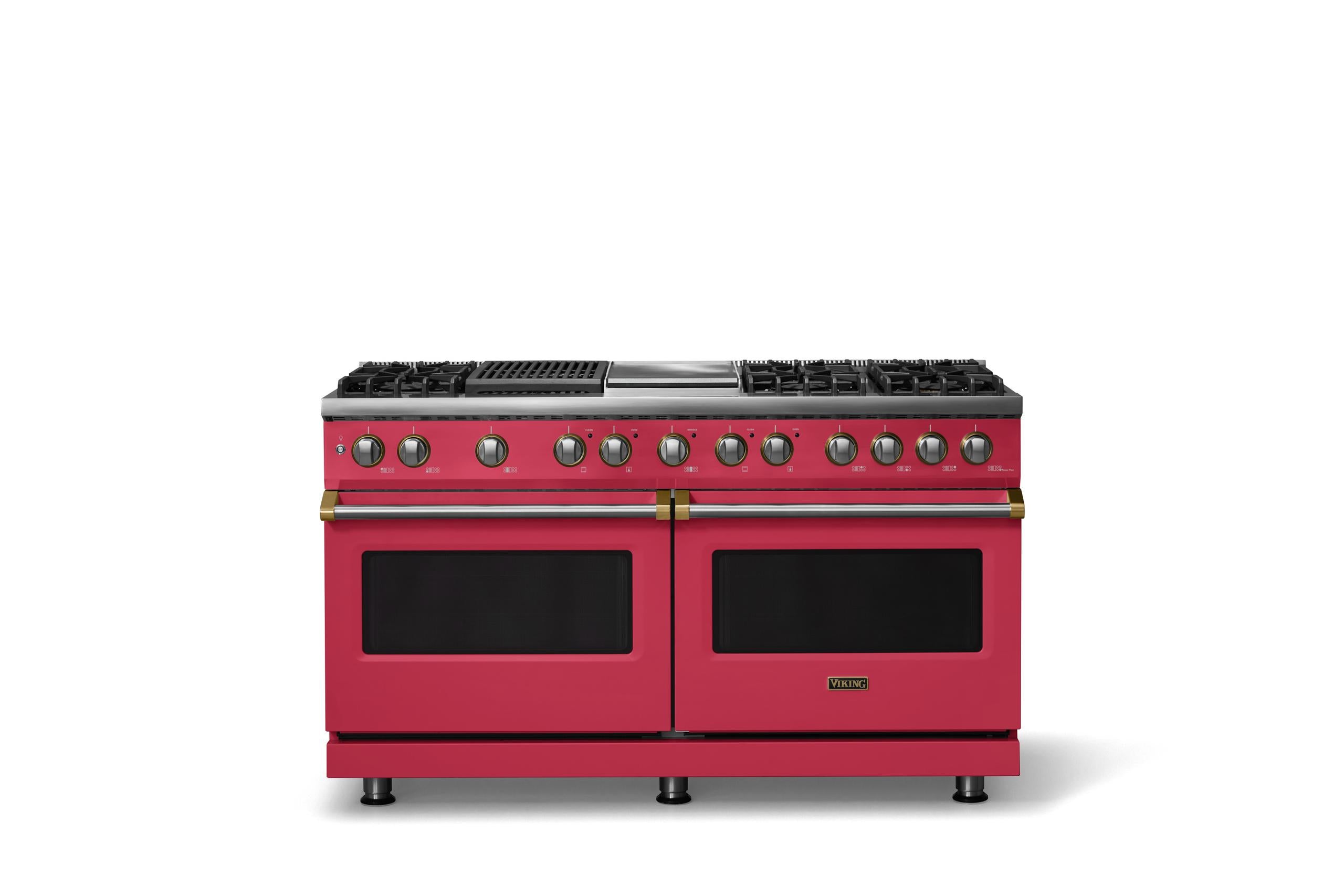 60"W.Dual Fuel Range (Finish: Valentine, Trim: Brushed Brass, Fuel: Natural Gas)