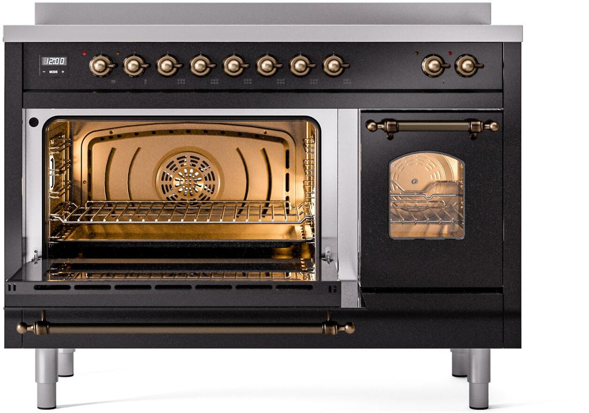 Nostalgie II 48 Inch Electric Freestanding Range in Glossy Black with Bronze Trim
