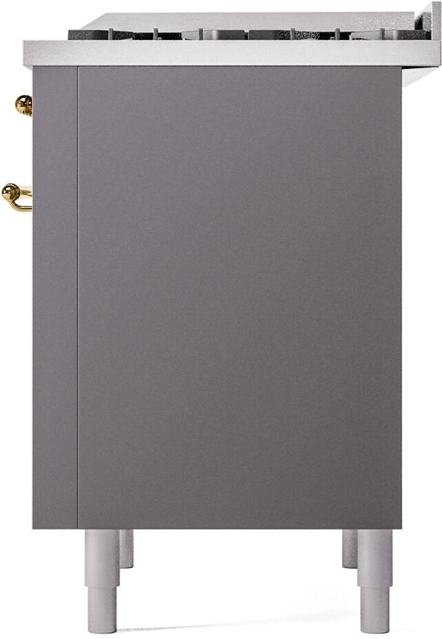 Nostalgie II 36 Inch Dual Fuel Natural Gas Freestanding Range in Matte Graphite with Brass Trim
