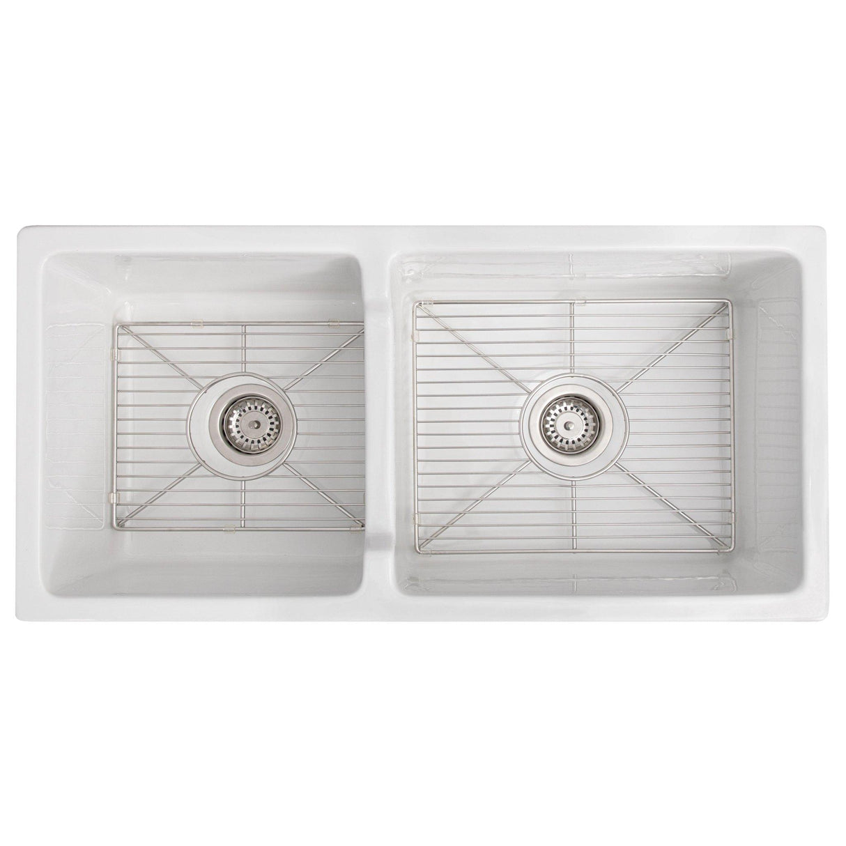 ZLINE 36" Palermo Farmhouse Apron Front Double Bowl Reversible Fireclay Kitchen Sink with Bottom Grid (FRC5121)