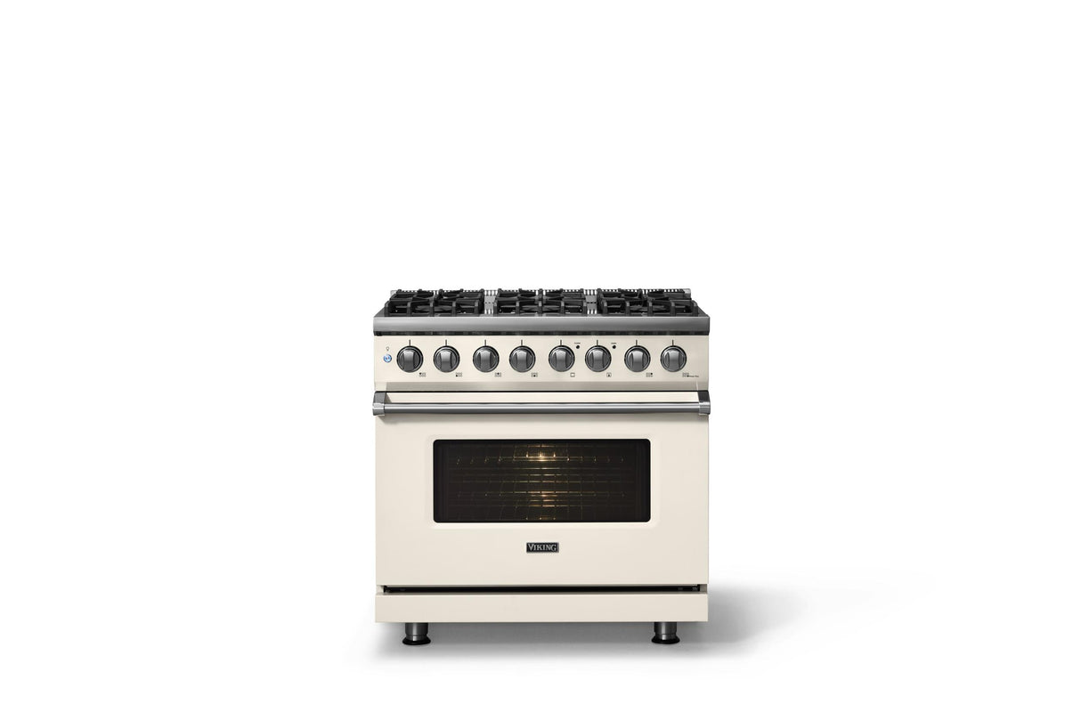 36"W. Dual Fuel Range (Burner: 6b, Finish: Pure White, Trim: Polished Chrome, Fuel: Natural Gas)