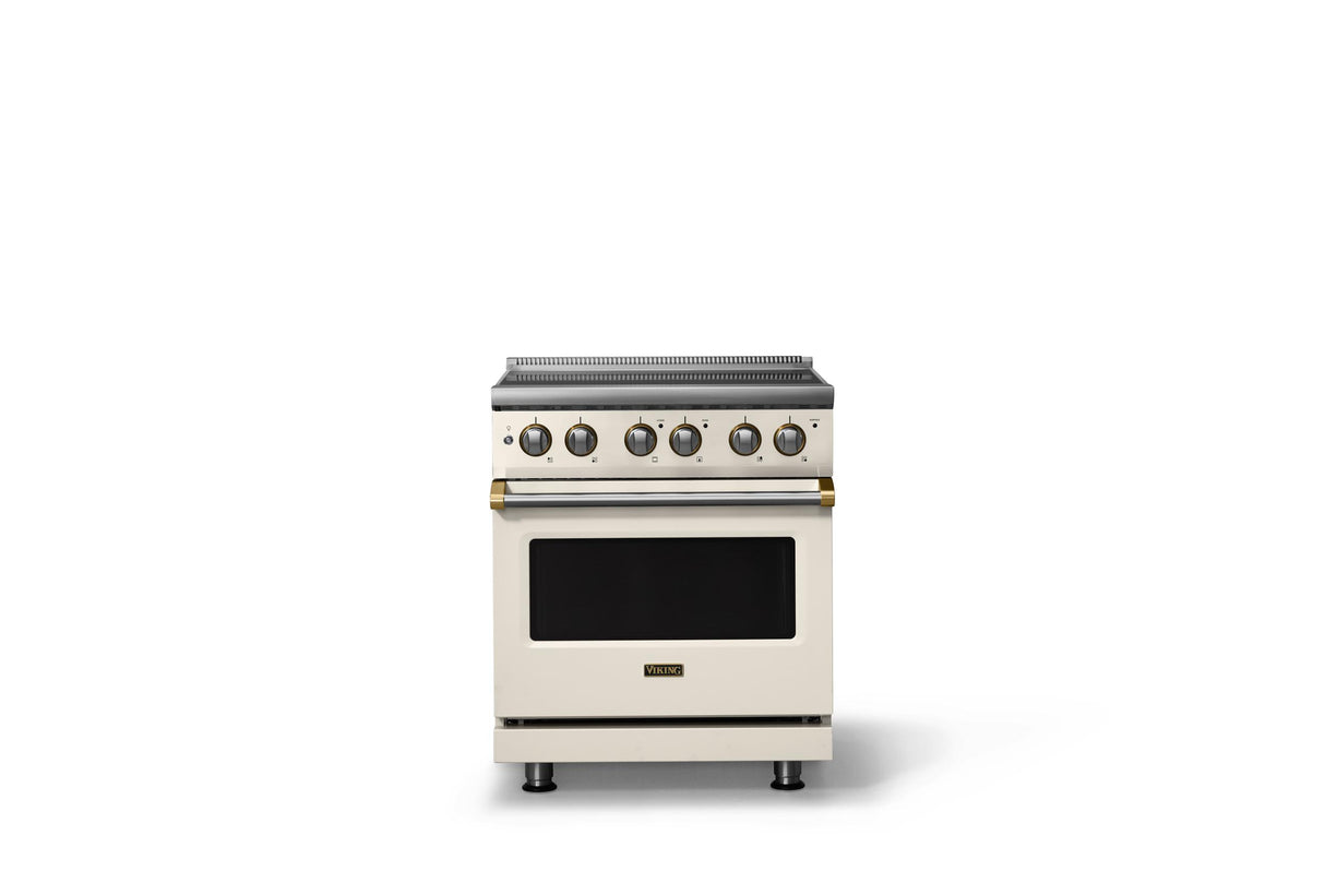 30"W. Electric Range (Finish: Pure White, Trim: Brushed Brass)