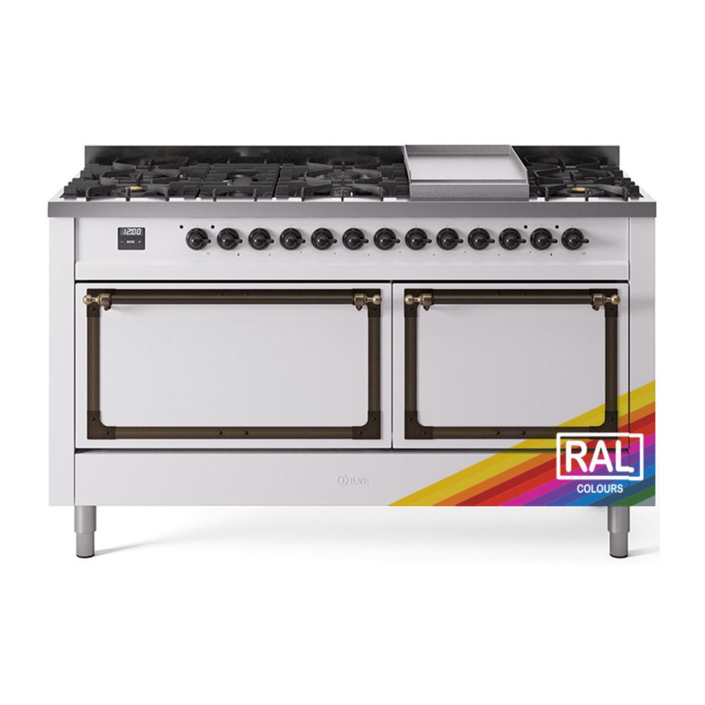 ILVE UN60FQNMPRAB Nostalgie II Noblesse 60 inch Dual Fuel Range (9 Sealed Burners + Griddle, Natural Gas, Solid Door, RAL, Burnished)