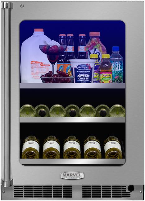 24" Beverage Center with Display Wine Rack - Stainless Frame, Glass Door With Lock - Integrated Left Hinge