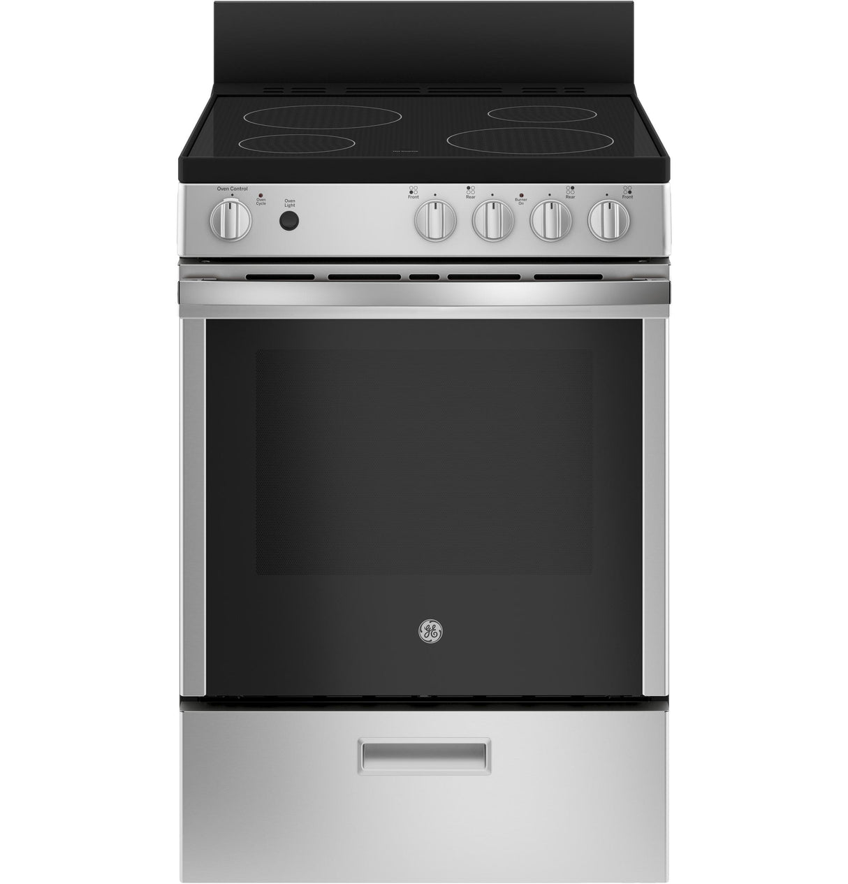 GE® ENERGY STAR® 24" Free-Standing/Slide-in Front Control Range with Steam Clean and Large Window