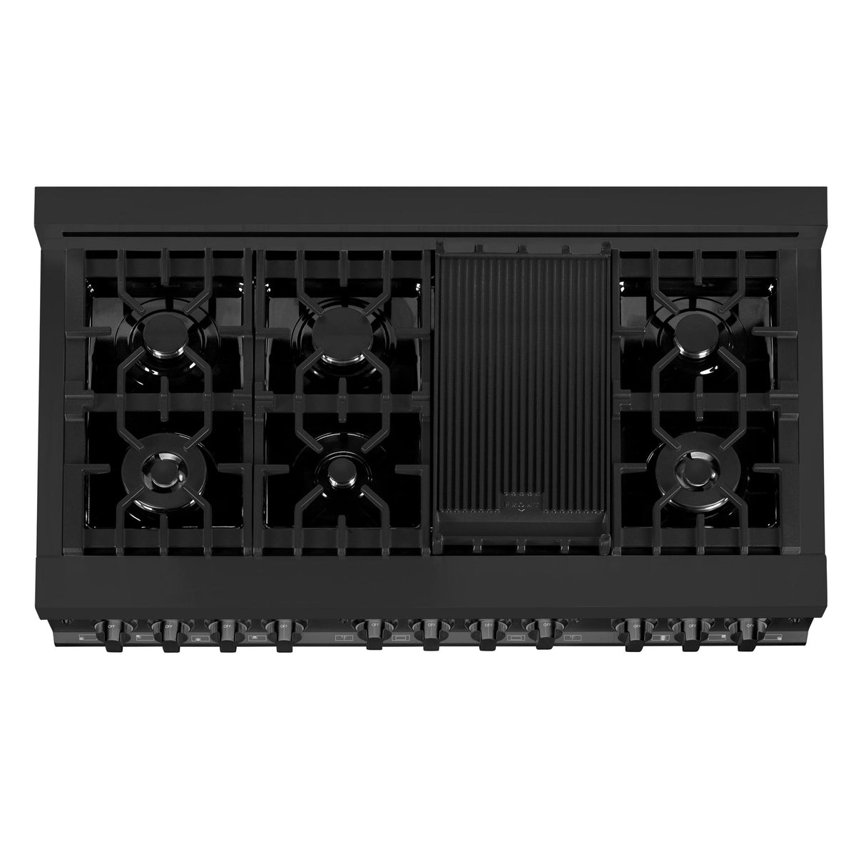 ZLINE 48" 6.0 cu. ft. Dual Fuel Range with Gas Stove and Electric Oven in Black Stainless Steel with Brass Burners (RAB-48)