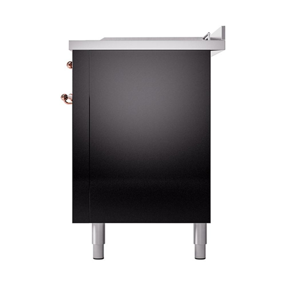 ILVE UN60FSQNMPBKP Nostalgie II Noblesse 60 inch Dual Fuel Range (7 Sealed Burners + Griddle + French Top, Natural Gas, Solid Door, Glossy Black, Copper)
