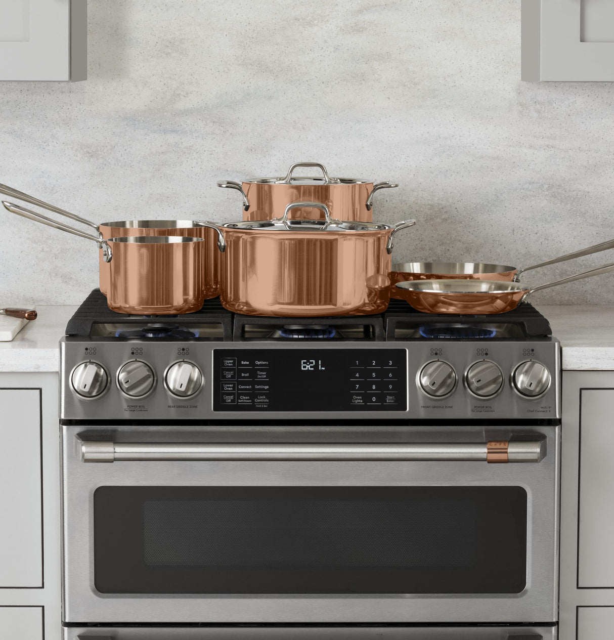 Café 30" Smart Slide-In, Front-Control, Gas Double-Oven Range with Convection