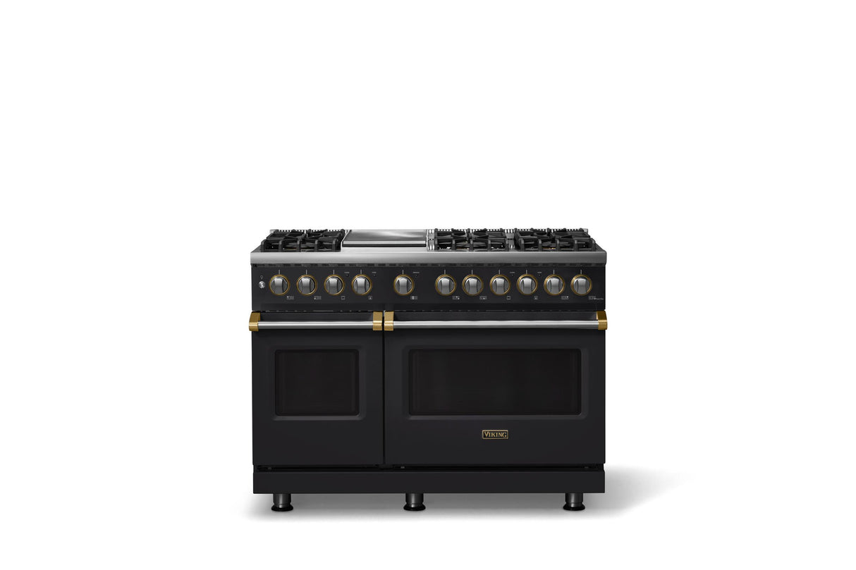 48"W. Dual Fuel Range (Burner: 6g, Finish: Onyx, Trim: Brushed Brass, Fuel: Propane)