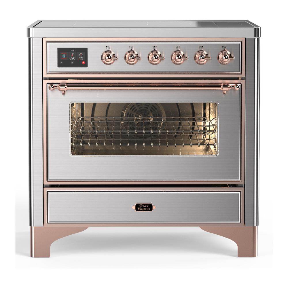 ILVE UMIB36NR3SSP Majestic III 36 inch Induction Range with 6 Elements, 3.5 cu. ft. Total Oven Capacity (Triple Glass Door, Stainless Steel, Copper)
