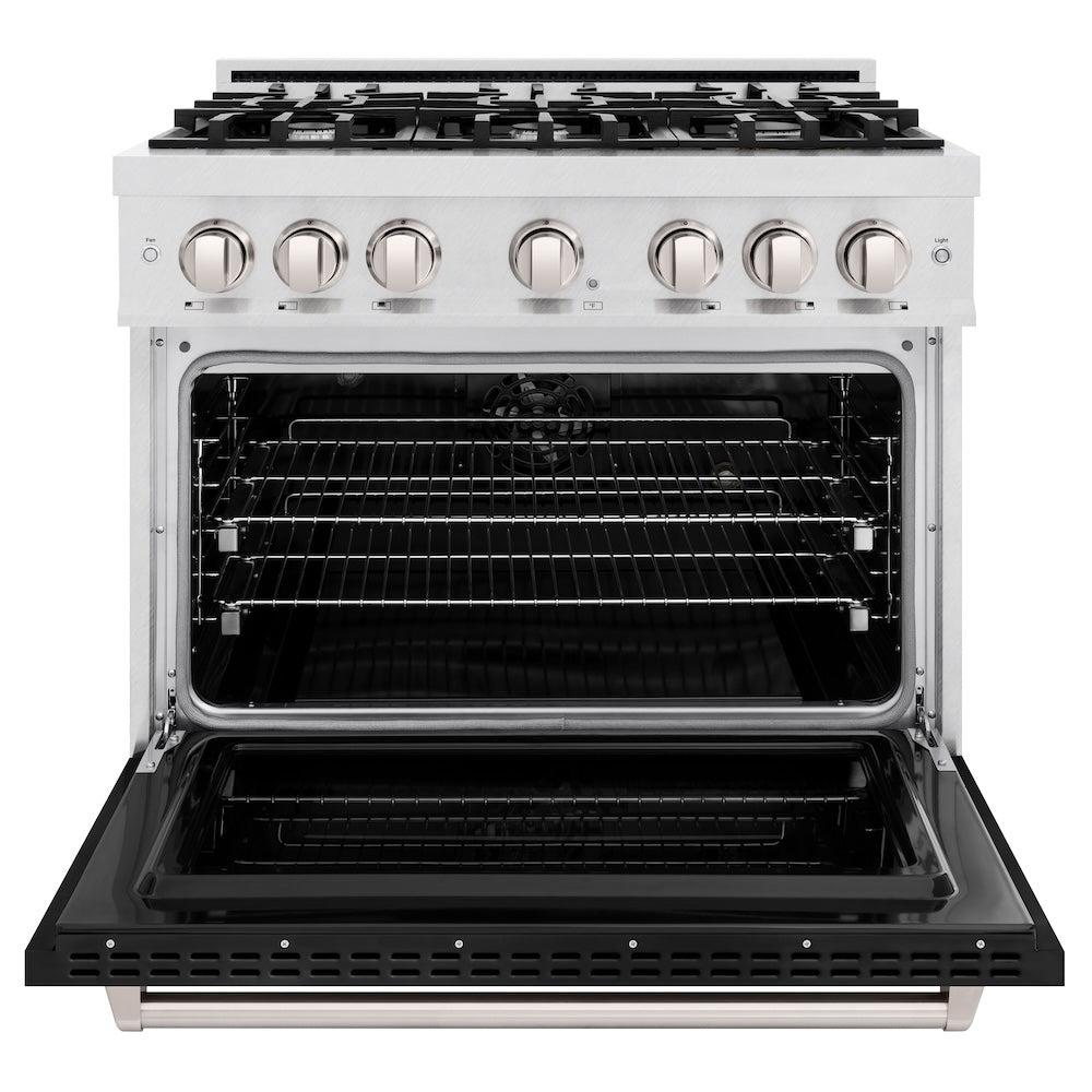 ZLINE 36 in. 5.2 cu. ft. Classic Dual Fuel Range with 6 Burner Gas Cooktop and Electric Convection Oven in DuraSnow' Stainless Steel with Black Matte Door (CDRS-BLM-36)