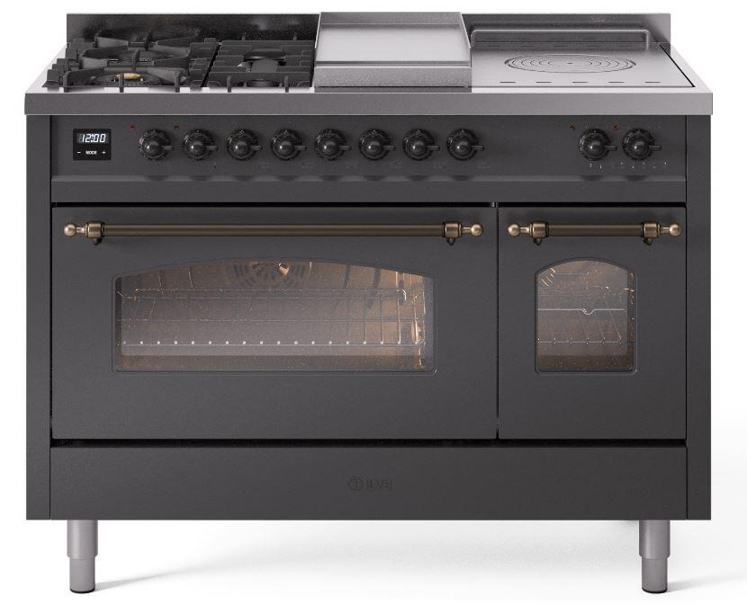 Nostalgie II 48 Inch Dual Fuel Liquid Propane Freestanding Range in Matte Graphite with Bronze Trim