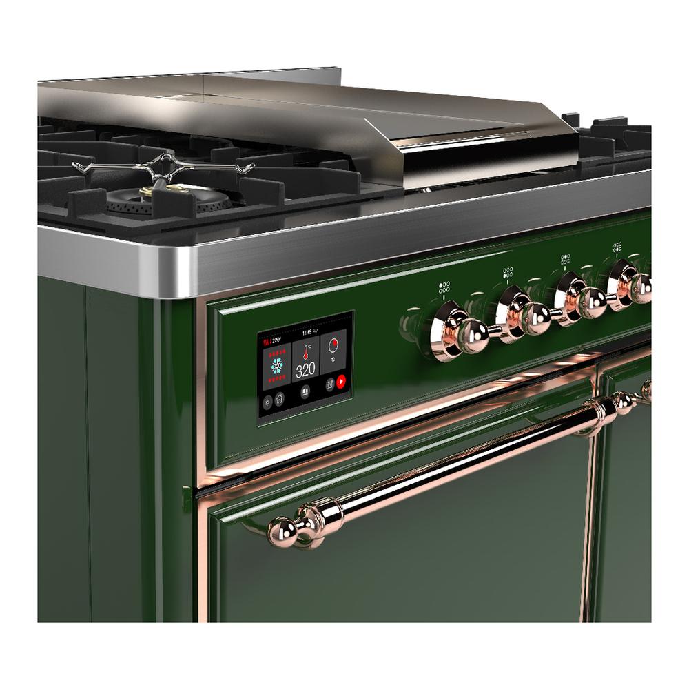 ILVE UMD40FQNR3EGP Majestic III 40 inch Dual Fuel Range with 6 Burners and Griddle, Dual Function Burner up to 25,000 BTU (Natural Gas, Solid Door, Emerald Green, Copper)