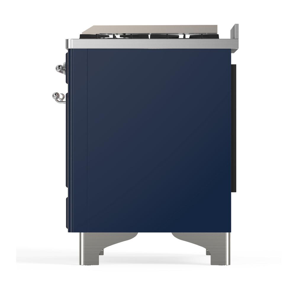ILVE UM48FQNR3MBC Majestic III 48 inch Dual Fuel Range with 8 Burners and Griddle, Dual Function Burner up to 25,000 BTU (Natural Gas, Solid Door, Midnight Blue, Chrome)