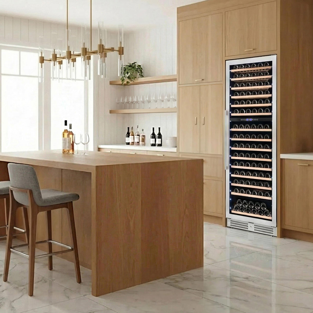 Avanti Refresh Dual-Zone Wine Cooler, 148 Bottle Capacity, Wood Accent Shelves, in Stainless Steel (WCF148DE3S-1)