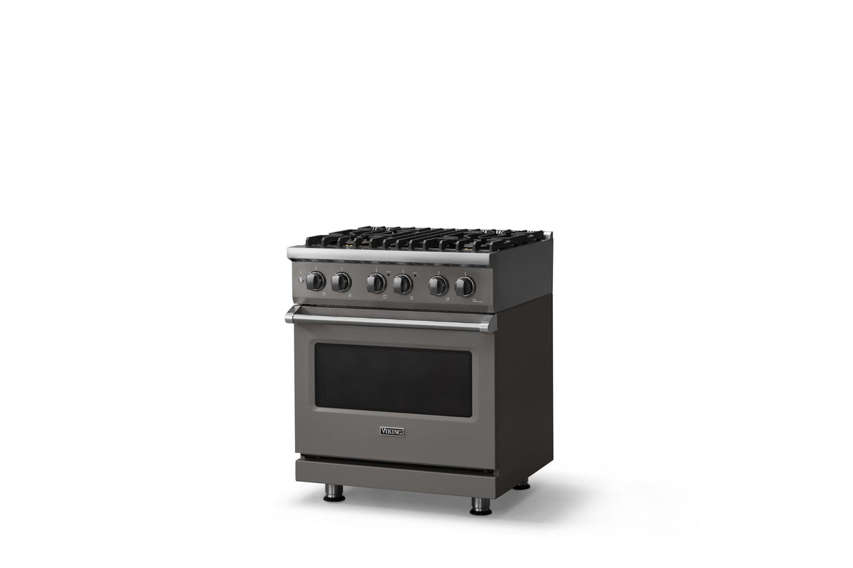 30"W. Dual Fuel Range (Finish: Damascus Gray, Trim: Polished Chrome, Fuel: Natural Gas)