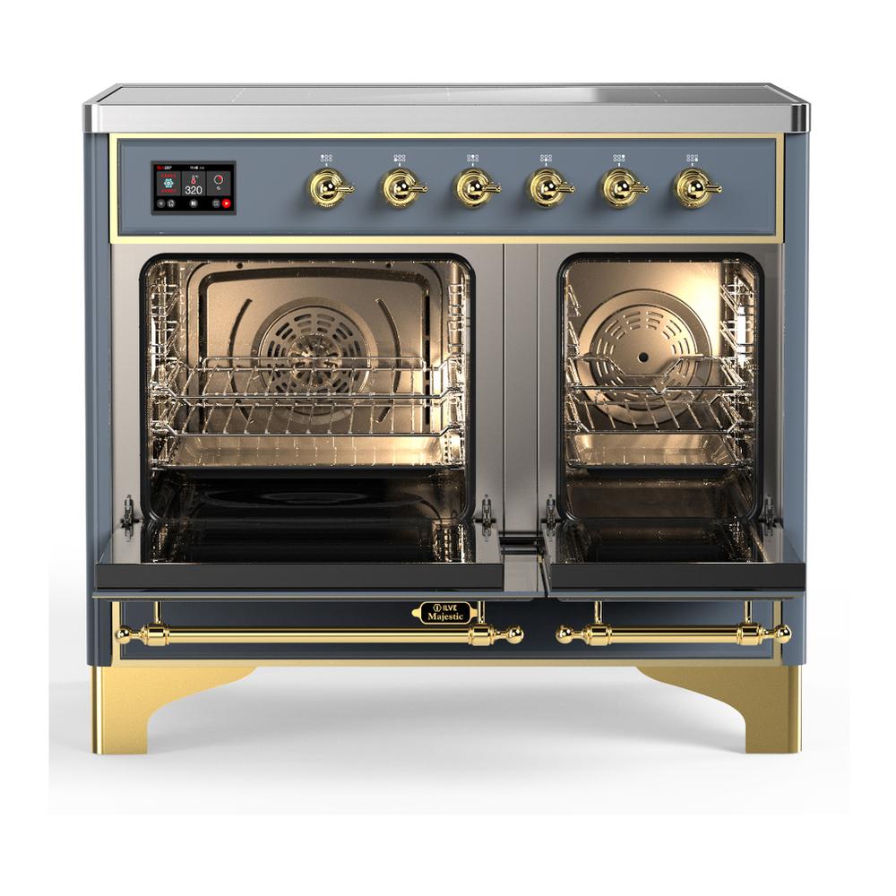 ILVE UMDIB40NR3BGG Majestic III 40 inch Induction Range with 6 Elements, 3.82 cu. ft. Total Oven Capacity (Triple Glass Door, Blue Grey, Brass)