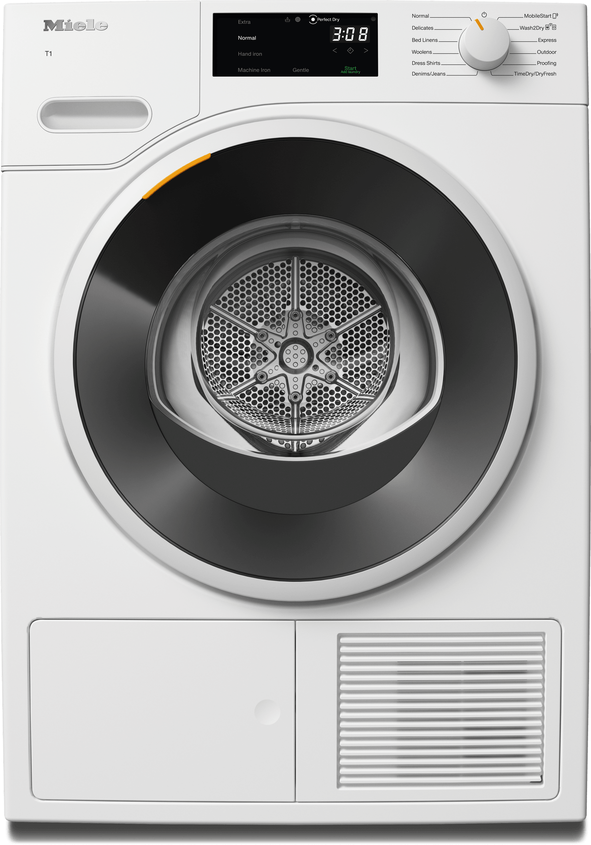 TXF360WP - T1 Heat-Pump Dryer: 18 lb (8 kg) DirectSensor Honeycomb drum FragranceDos Miele@home DryProtect
