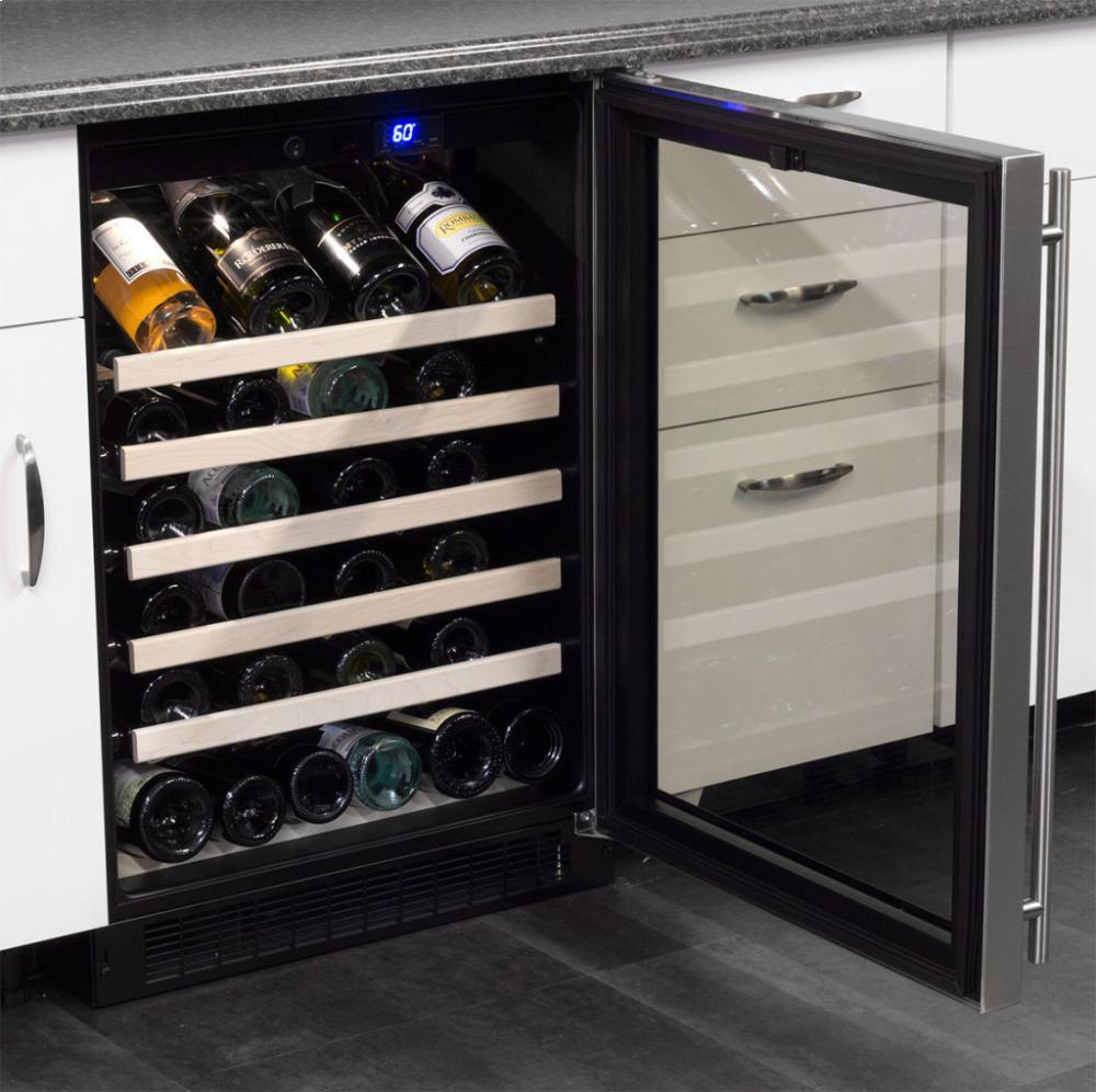 24" Single Zone Wine Cellar - Stainless Steel Frame Glass Door - Left Hinge