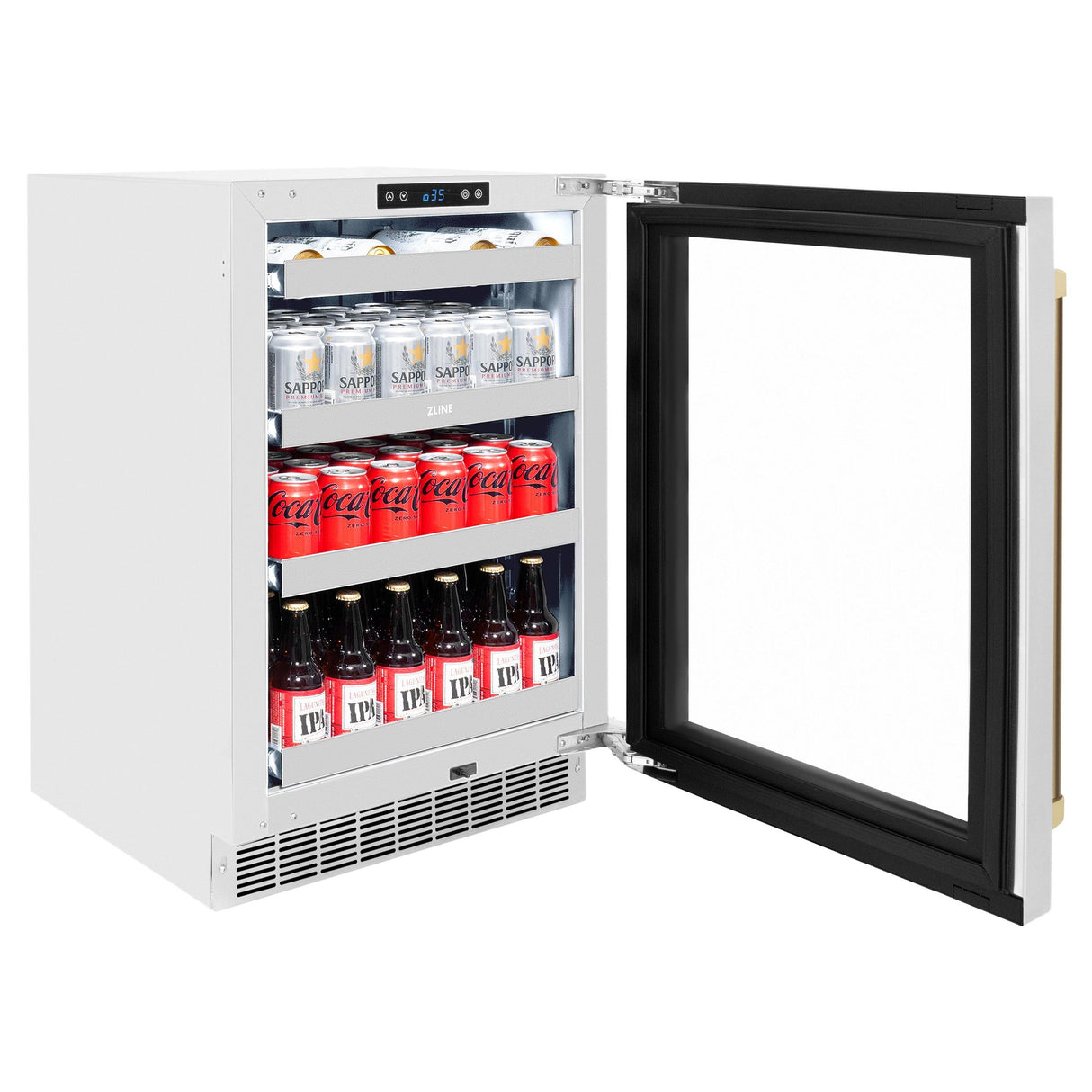ZLINE 24 In. Touchstone Beverage Fridge with Stainless Steel Glass Door and Champagne Bronze Handle (RBSOZ-GS-24-CB)