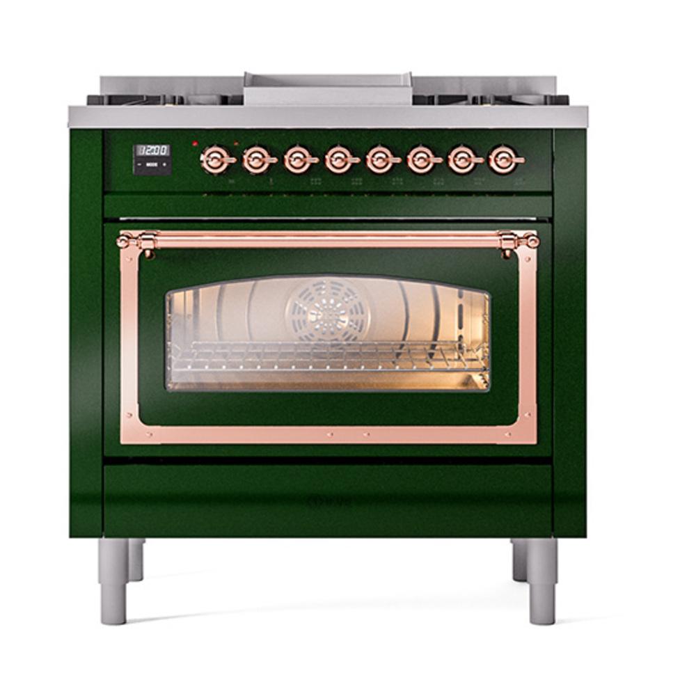 ILVE UN36FNMPEGPLP Nostalgie II Noblesse 36 inch Dual Fuel Range (Liquid Propane, Triple Glass Door, Emerald Green, Copper)