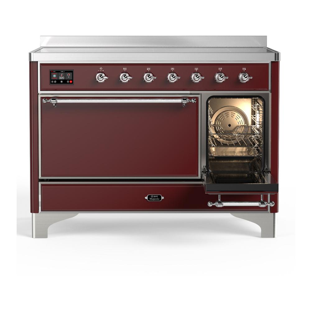 ILVE UMIB48QNR3BUC Majestic III 48 inch Induction Range with 6 Elements, 5.02 cu. ft. Total Oven Capacity (Solid Door, Burgundy, Chrome)