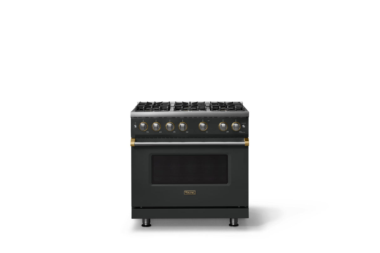 36"W. Sealed Burner Gas Range (Burner: 6b, Finish: Antique Bronze, Trim: Brushed Brass, Fuel: Natural Gas)