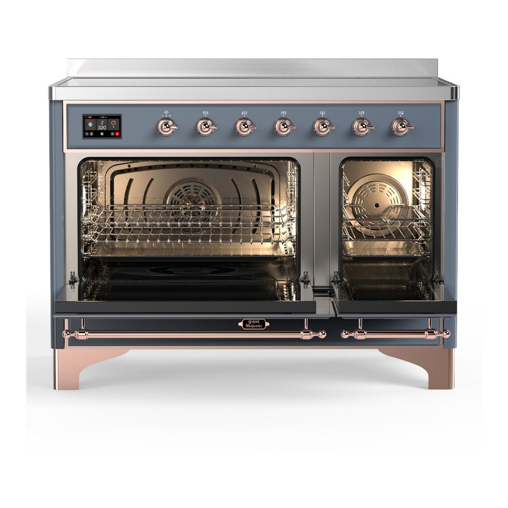 ILVE UMIB48NR3BGP Majestic III 48 inch Induction Range with 6 Elements, 5.02 cu. ft. Total Oven Capacity (Triple Glass Door, Blue Grey, Copper)