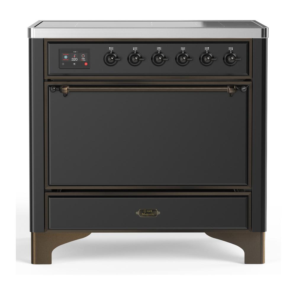 ILVE UMIB36QNR3MGB Majestic III 36 inch Induction Range with 6 Elements, 3.5 cu. ft. Total Oven Capacity (Solid Door, Graphite Matte, Burnished)