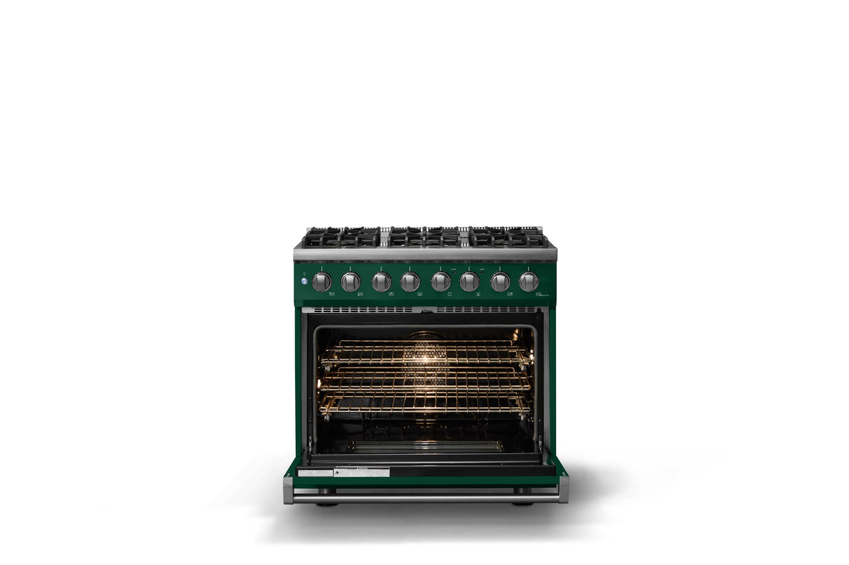 36"W. Dual Fuel Range (Burner: 6b, Finish: Ivy, Trim: Polished Chrome, Fuel: Natural Gas)