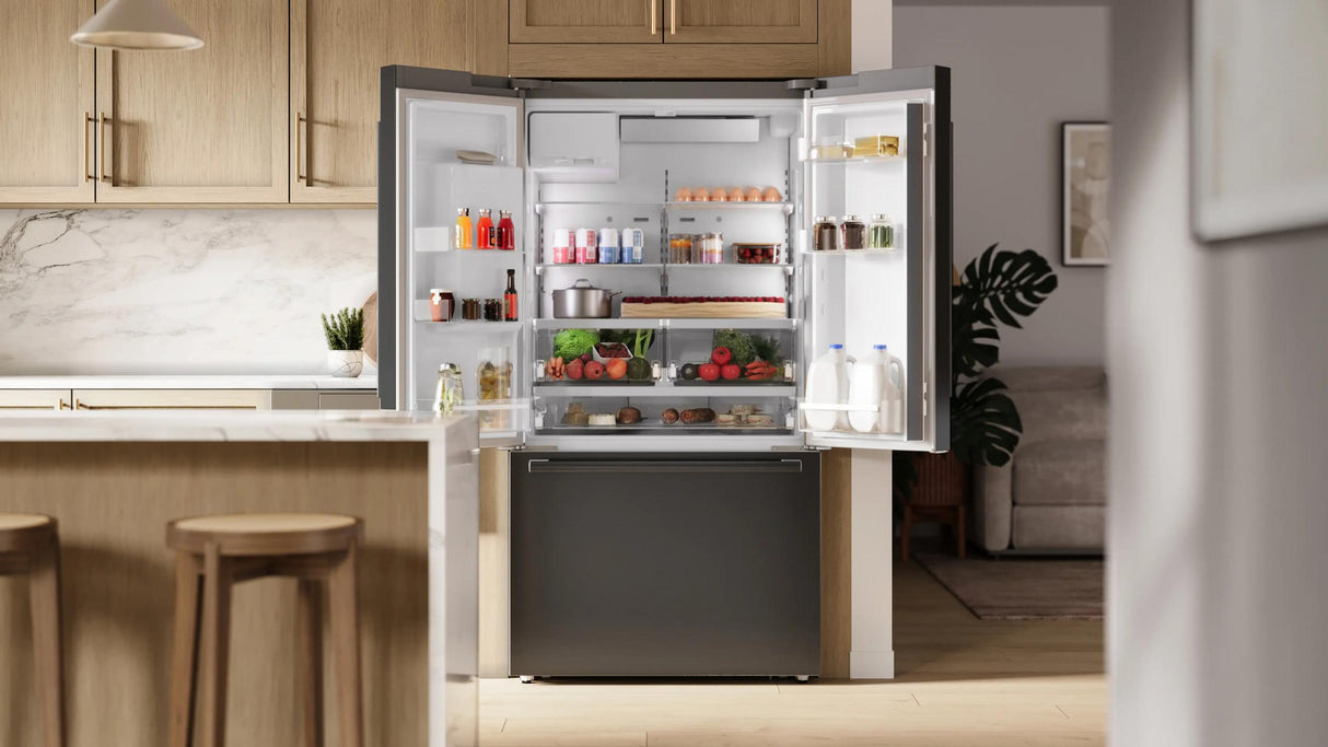 500 Series French Door Bottom Mount Refrigerator 36" Black Stainless Steel, Total No Frost