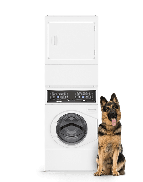 SF7 Stacked White Washer - Gas Dryer with Pet Plus Sanitize Fast Cycle Times 5-Year Warranty