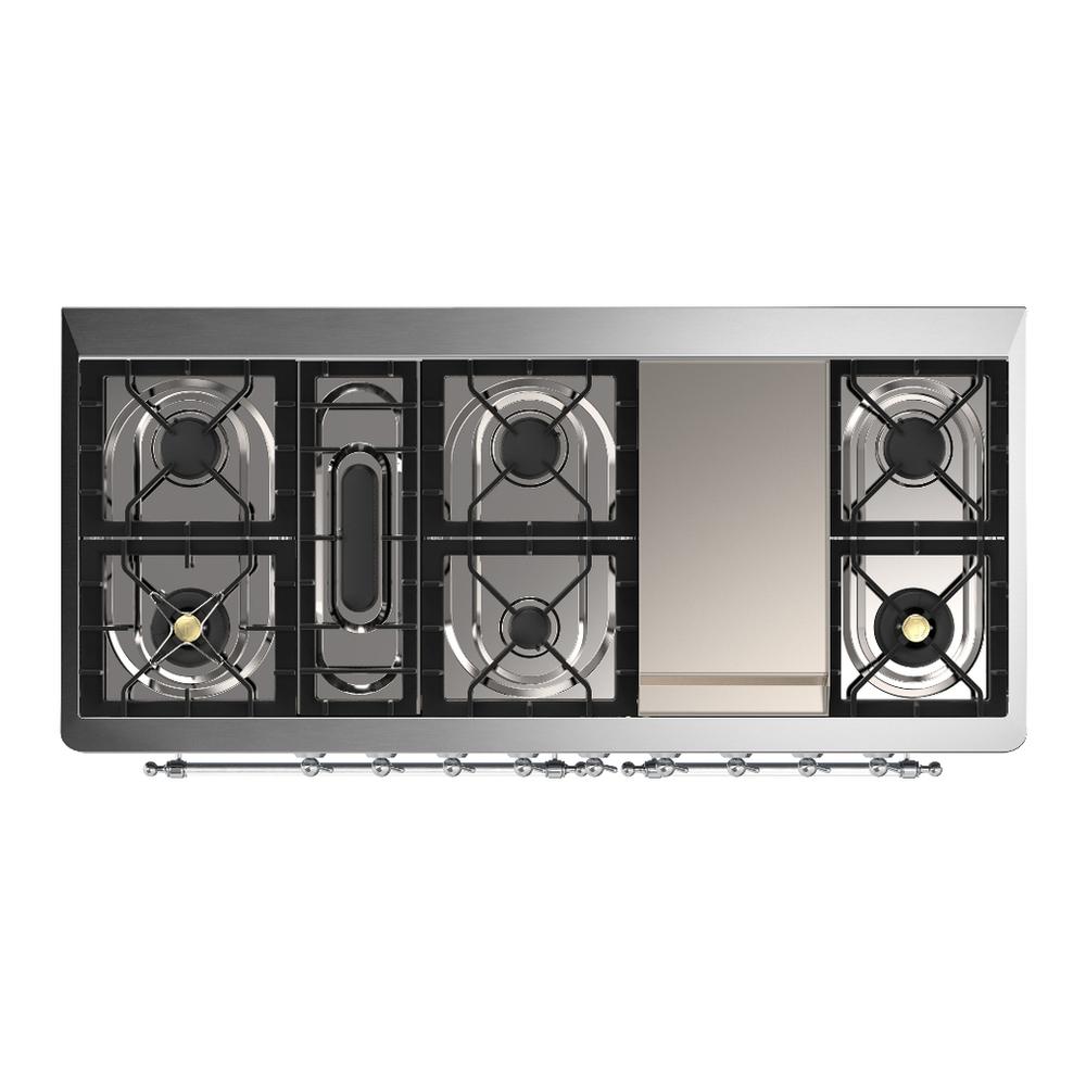 ILVE UM60FNR3MBC Majestic III 60 inch Dual Fuel Range with 9 Burners and Griddle, Dual Function Burner up to 25,000 BTU (Natural Gas, Triple Glass Door, Midnight Blue, Chrome)