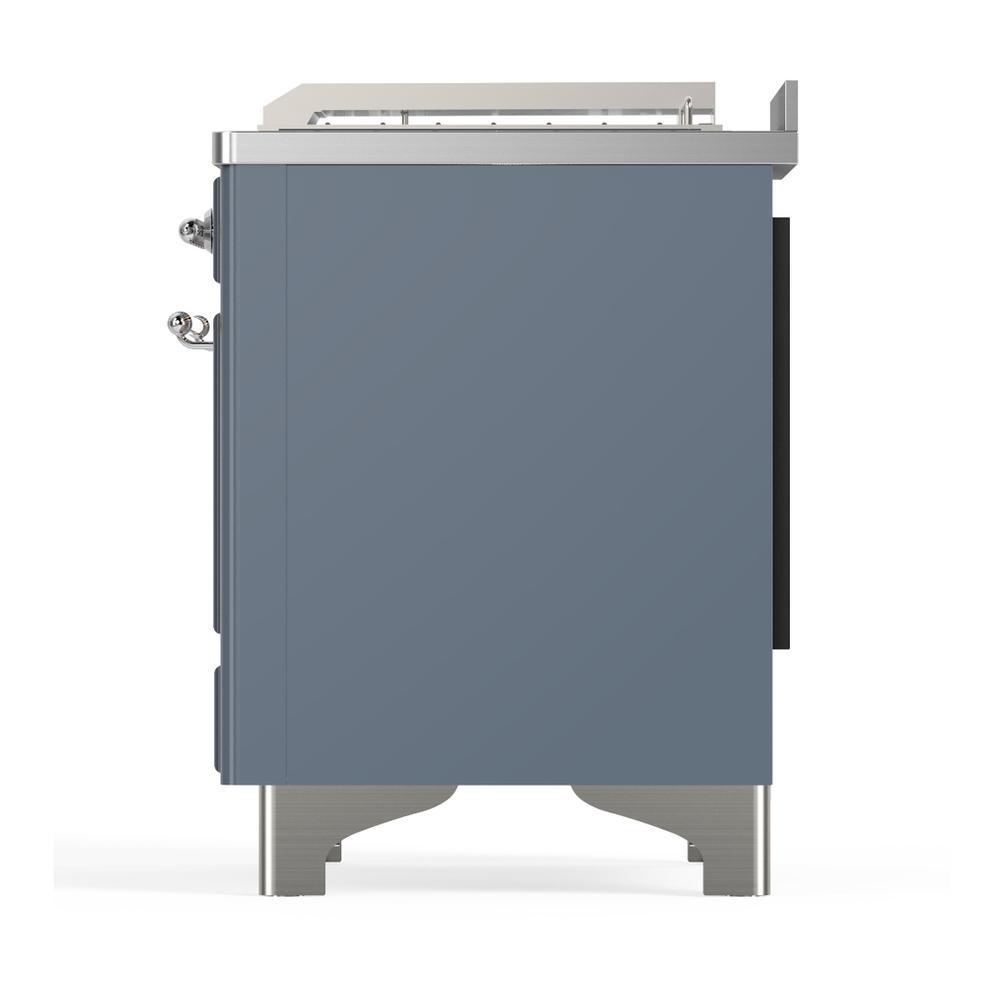 ILVE UM48FSQNR3BGC Majestic III 48 inch Dual Fuel Range with 5 Black Brass Burners, Griddle and French Top, Dual Function Burner up to 25,000 BTU (Natural Gas, Solid Door, Blue Grey, Chrome)